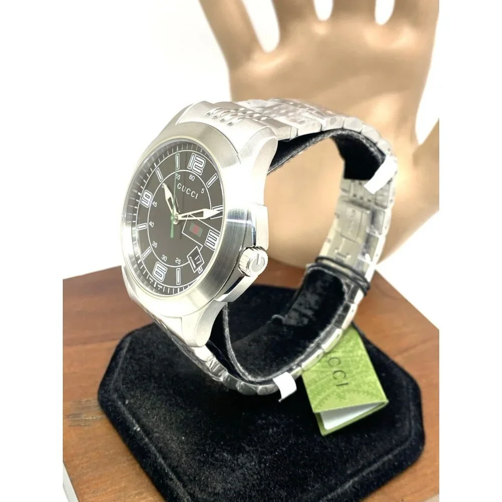 Gucci Men's Watch YA126201 G-Timeless Swiss Quartz Black Dial Silver Steel 44mm